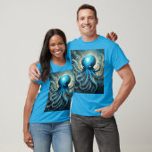 Himmelswellen: Das blaue Octopus-Fraktal Kunst T-Shirt (Unisex)