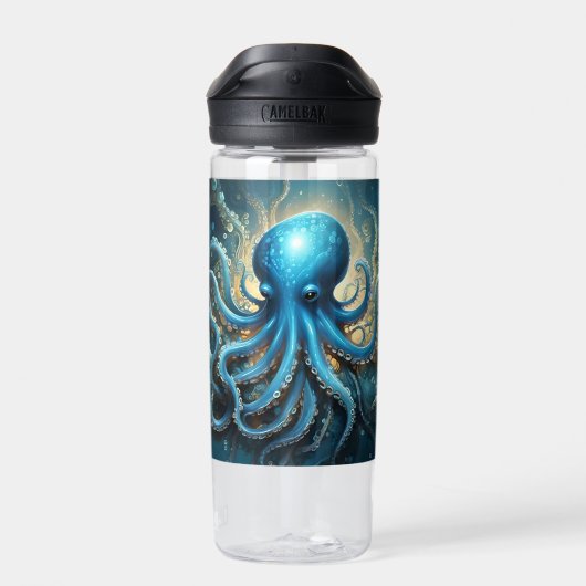 Himmelswellen: Das blaue Octopus-Fraktal Kunst Trinkflasche (Rückseite)