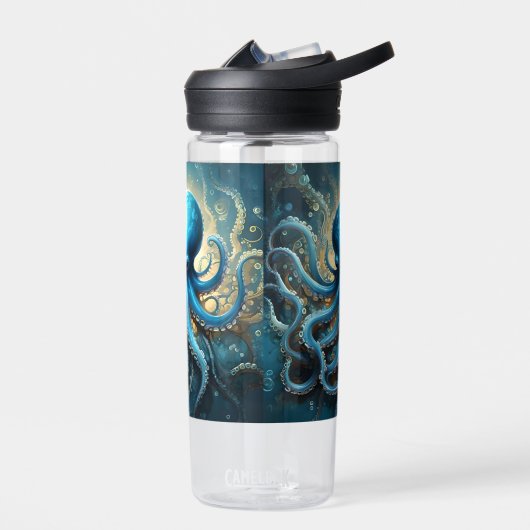 Himmelswellen: Das blaue Octopus-Fraktal Kunst Trinkflasche (Links)
