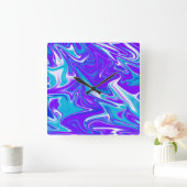"Himmelswellen: Der blauweiße und Lila Marmor Quadratische Wanduhr (Zuhause)