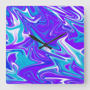 "Himmelswellen: Der blauweiße und Lila Marmor Quadratische Wanduhr