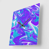 "Himmelswellen: Der blauweiße und Lila Marmor Quadratische Wanduhr (Winkel)