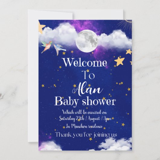 Himmelträume blaue Babydusche Einladung (Vorderseite)