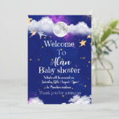 Himmelträume blaue Babydusche Einladung (Stehend Vorderseite)