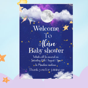 Himmelträume blaue Babydusche Einladung