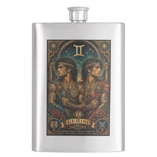 Himmliches männliches Zodiac Zwillinge Design Flachmann (Vorderseite)