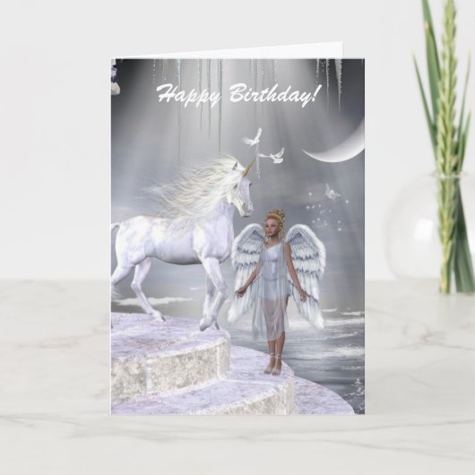 Himmlisch Angel Unicorn Szene Karte (Vorderseite)