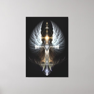 Himmlisch Angel Wing Cross Canvas Schwarz drucken Leinwanddruck