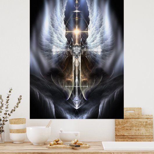 Himmlisch Angel Wing Cross Fraktal Art Poster ORG (Küche)