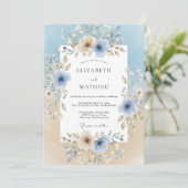 Himmlisch blaue Blumenhochzeit Einladung (Stehend Vorderseite)