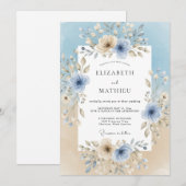 Himmlisch blaue Blumenhochzeit Einladung (Vorne/Hinten)