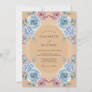 Himmlisch blaue Blütenromanze-Hochzeit Einladung
