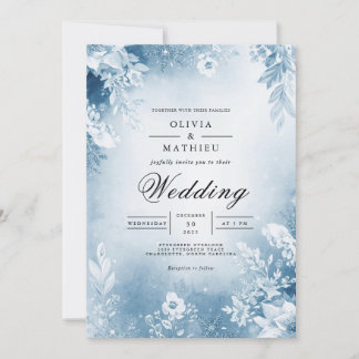 Himmlisch blaue botanische Arkadenhochzeit Einladung
