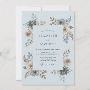 Himmlisch blaue botanische romantische Hochzeit Einladung