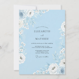 Himmlisch blaue florale Romanze-Hochzeit Einladung