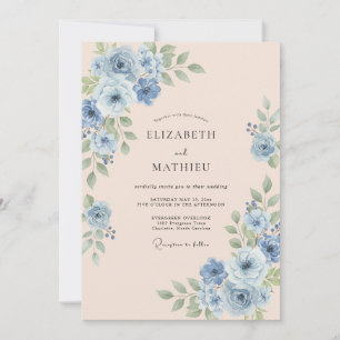 Himmlisch blaue, herrliche romantische Hochzeit Einladung