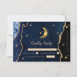 Himmlisch blaue Hochzeits-Mitternachtssterne Mond RSVP Karte