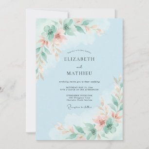 Himmlisch blaue luftige Blumenhochzeit Einladung