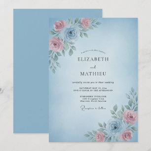 Himmlisch blaues, zartes, romantisches Hochzeitsth Einladung