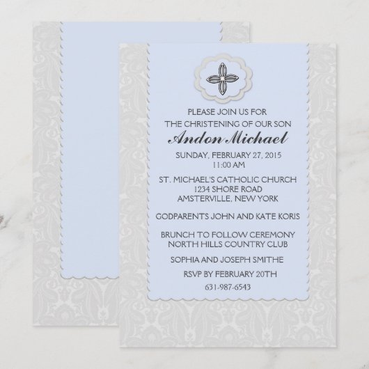 Himmlisch Blue Damask Religiöse Einladung (Vorne/Hinten)