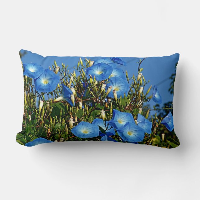 Himmlisch Blue Morning Glory Blume-Throw Kissen (Vorderseite)