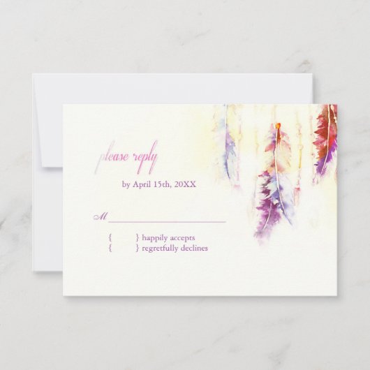 Himmlisch Feathers Boho Wedding RSVP Karte (Vorderseite)