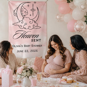 Himmlisch gesandte Babyparty Rosa Mond Sterne  Banner