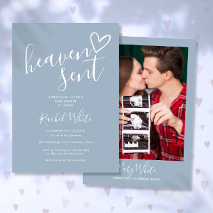 Himmlisch gesandter staubblauer Foto-Junge-Baby-Sh Einladung