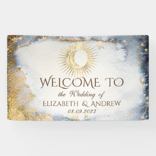 Himmlisch Gold Sonne, Mond, Sterne Aquarell Banner