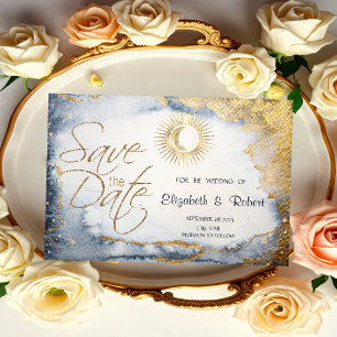 Himmlisch Gold Sonne, Mond, Sterne Aquarell Save The Date