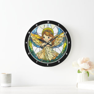 Himmlisch Hues" - Angel-Mauer aus Hartglas Große Wanduhr