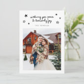 Himmlisch Joy Religious Holiday Wedding Foto White Feiertagskarte (Stehend Vorderseite)