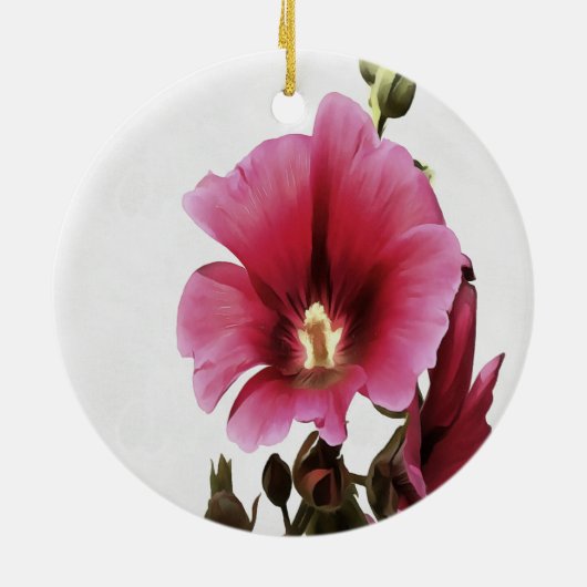 Himmlisch Pink Hollyhock Malva Blume Floral Keramikornament (Hinten)