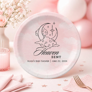 Himmlisch Rosa Mond Sterne Baby Shower Pappteller