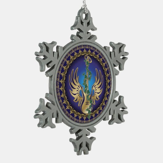 Himmlisch Winged Guitar Schneeflocken Zinn-Ornament (Links)