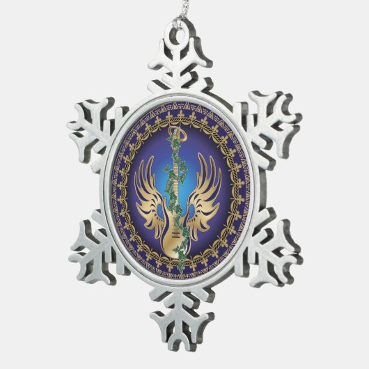 Himmlisch Winged Guitar Schneeflocken Zinn-Ornament (Rechts)