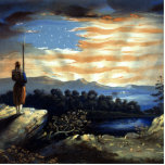 Himmlische amerikanische Flagge in Sky, Zouave Ziv Fotoskulptur Magnet<br><div class="desc">Der Rauch der Schlacht hatte sich abgelöst und verließ hinter einer von Konflikten geplagten Landschaft. Doch als die Sonne zu steigen begann und ihre goldenen Sonnenstrahlen auf das kriegsgebeutelte Terrain richtete, entstand eine andere Art von Schönheit. Die Zouave, müde von den Leiden des Tages, fand Trost in der ruhigen Aussichtsstrasse,...</div>