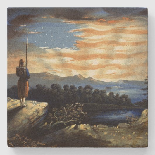 Himmlische amerikanische Flagge in Sky, Zouave Ziv Steinuntersetzer (Vorderseite)