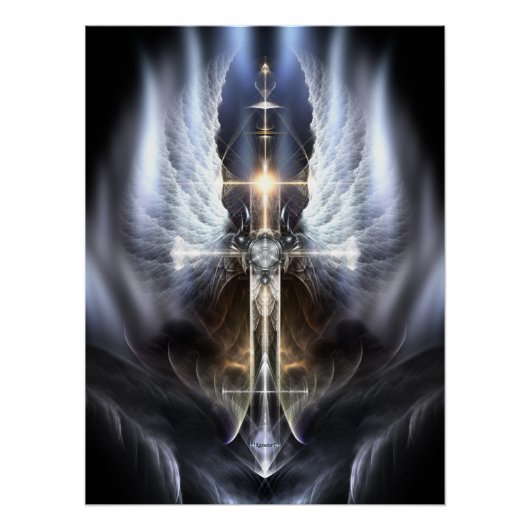 Himmlische Angel Wing Cross Fraktal Art Kompositio Poster (Vorderseite)