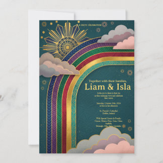 Himmlische Art Deco Regenbogen & Sonne Einladung