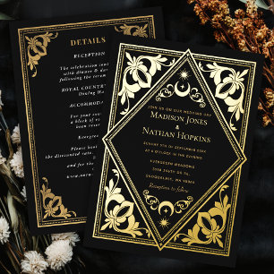 Himmlische Art Nouveau Tarot Gothic Hochzeit Folieneinladung
