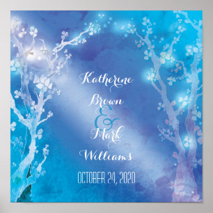 Himmlische Bäume schimmerend blaue Hochzeit Poster