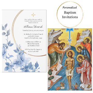 Himmlische blaue Blumen orthodoxe christliche Tauf Einladung