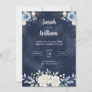 Himmlische Blaue Florale Hochzeitseinladung Einladung
