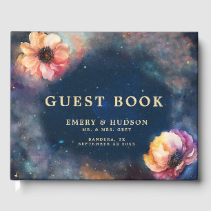 Himmlische Blumen-Galaxie Sternennacht Blaue Hochz Gästebuch