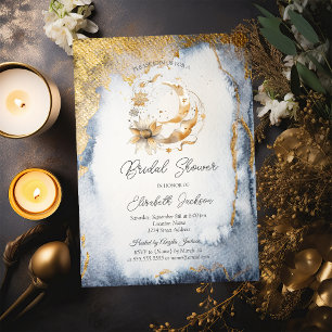 Himmlische Blumenmond-Gold-Brautparty Einladung