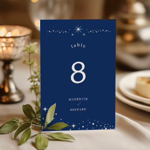 Himmlische Elegante Hochzeitssterne Navy Blau Tischnummer