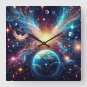 Himmlische Engel auf einer quadratischen Wanduhr