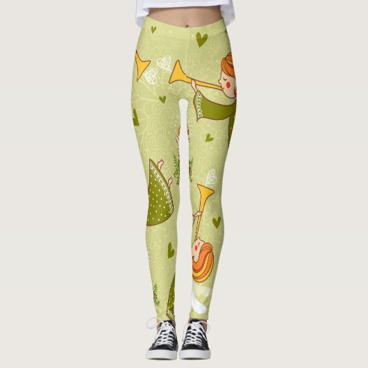 Himmlische Engel: Vintages kindisch Muster Leggings (Vorderseite)