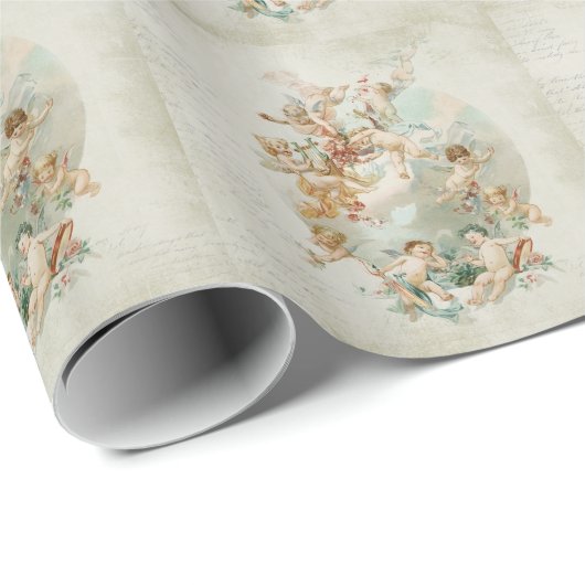 Himmlische Engels-Engel-Vintages Skript Geschenkpapier (Rolleneckpunkt)